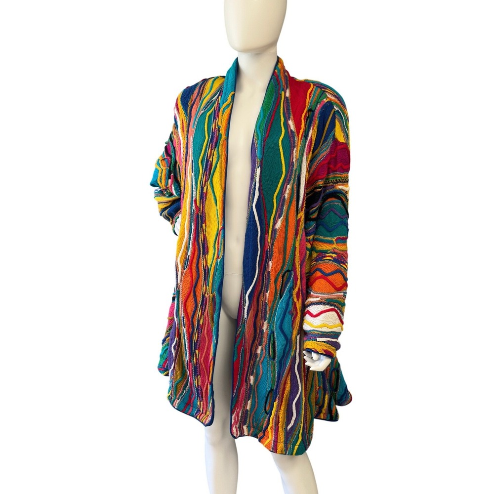 Coogi Australia Vintage 3D Knit Sweater Long Oversized Cardigan Jacket KC - Picture 1 of 16